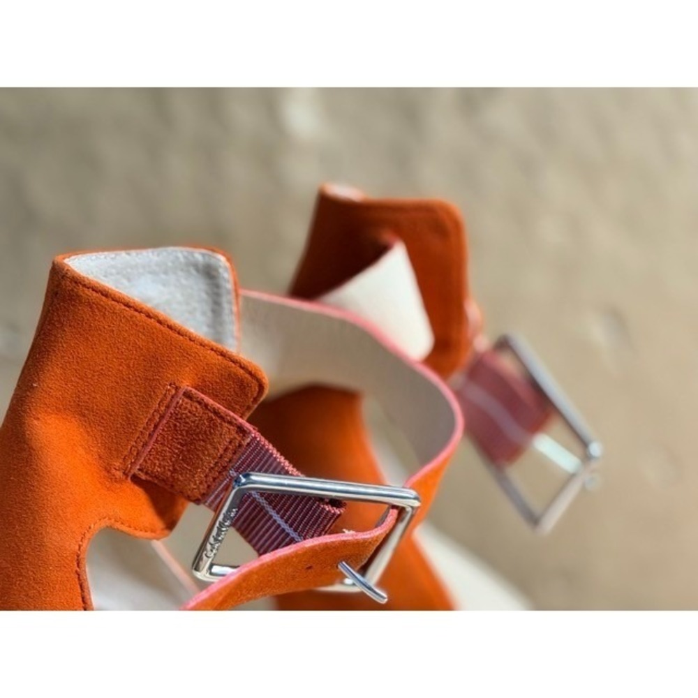 Calvin Klein Vivian Orange Suede Ankle Strap Platform Heels sz7 - Picture 3 of 6
